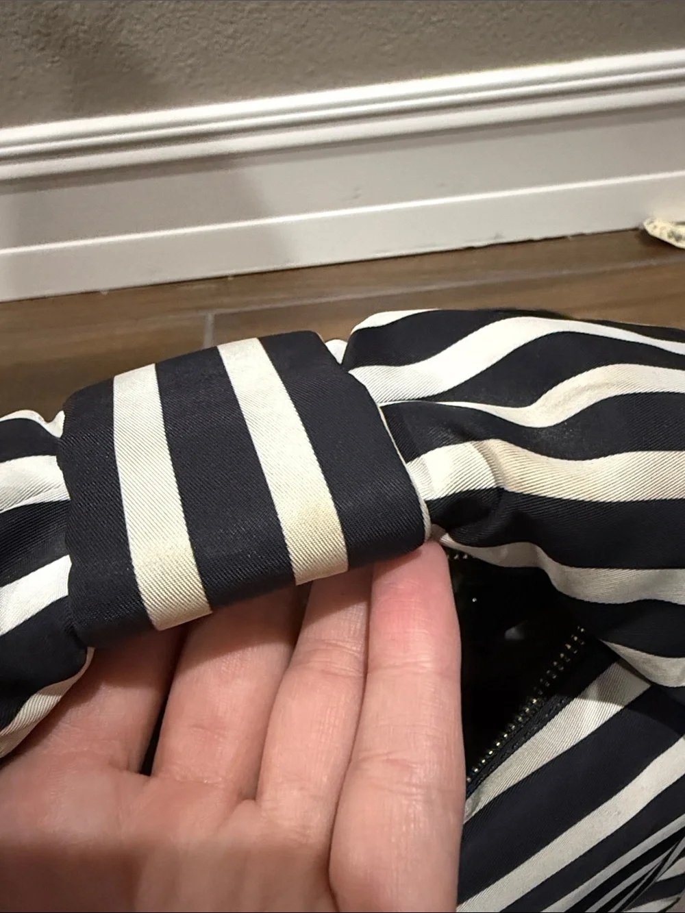 Kate Spade Black and White Striped Bow-Top Crossbody Shoulder Bag